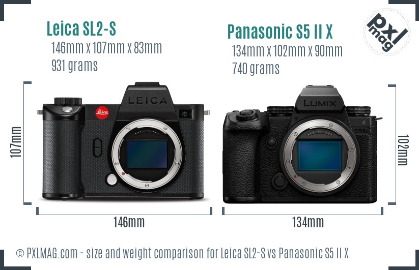 Leica SL2-S vs Panasonic S5 II X size comparison