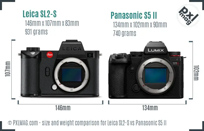 Leica SL2-S vs Panasonic S5 II size comparison