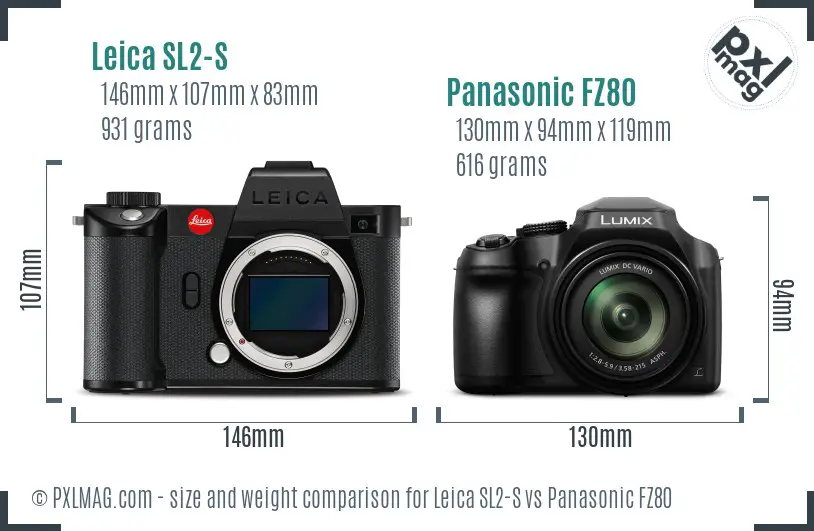 Leica SL2-S vs Panasonic FZ80 size comparison