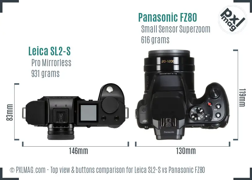 Leica SL2-S vs Panasonic FZ80 top view buttons comparison