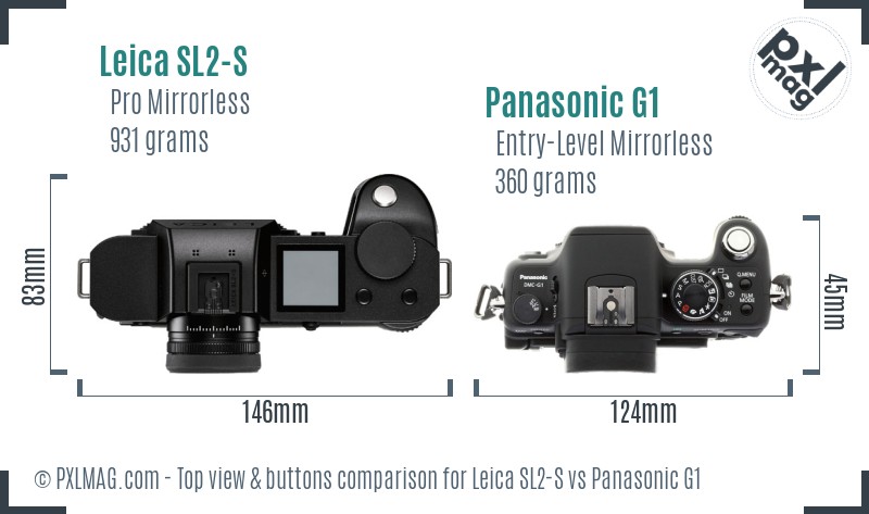 Leica SL2-S vs Panasonic G1 top view buttons comparison