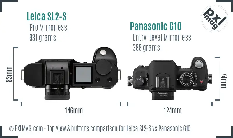 Leica SL2-S vs Panasonic G10 top view buttons comparison