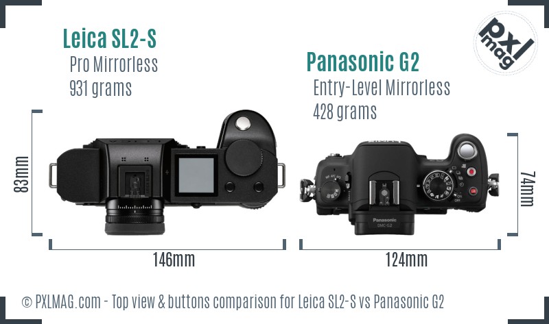 Leica SL2-S vs Panasonic G2 top view buttons comparison