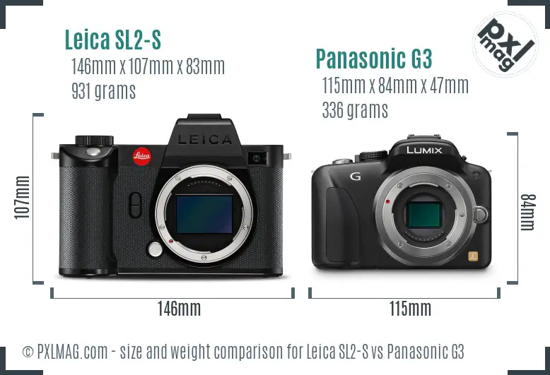 Leica SL2-S vs Panasonic G3 size comparison