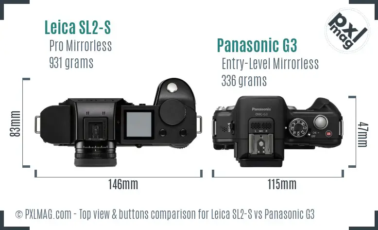 Leica SL2-S vs Panasonic G3 top view buttons comparison