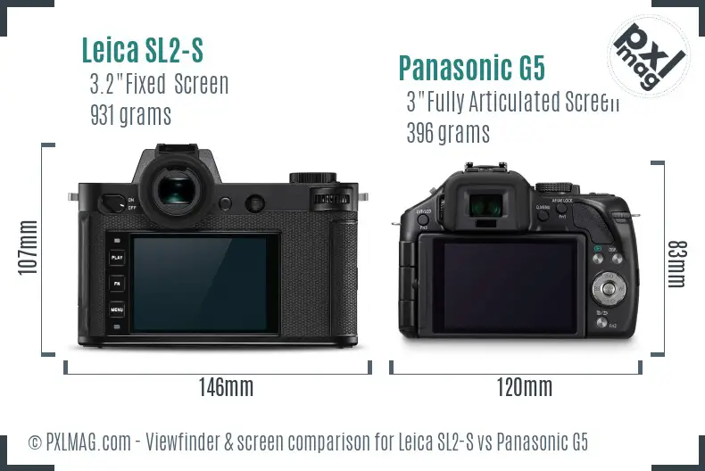 Leica SL2-S vs Panasonic G5 Screen and Viewfinder comparison