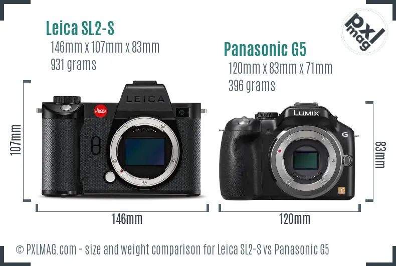 Leica SL2-S vs Panasonic G5 size comparison