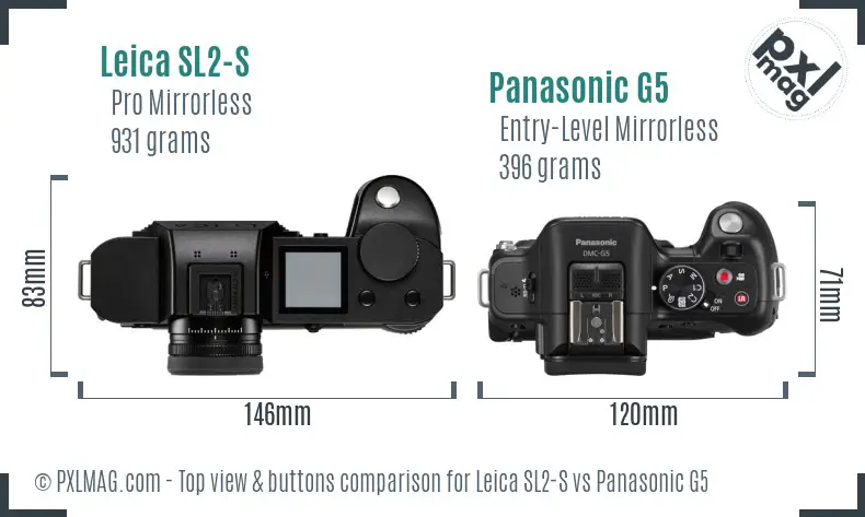 Leica SL2-S vs Panasonic G5 top view buttons comparison