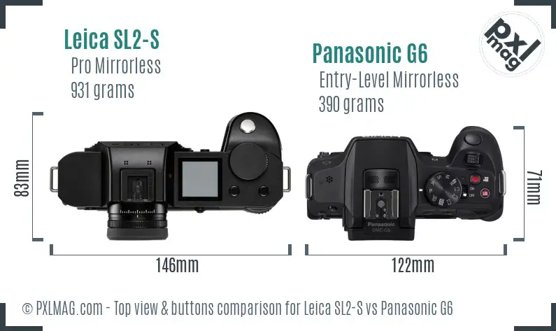 Leica SL2-S vs Panasonic G6 top view buttons comparison Leica SL2-S vs Panasonic G6 top view buttons comparison
