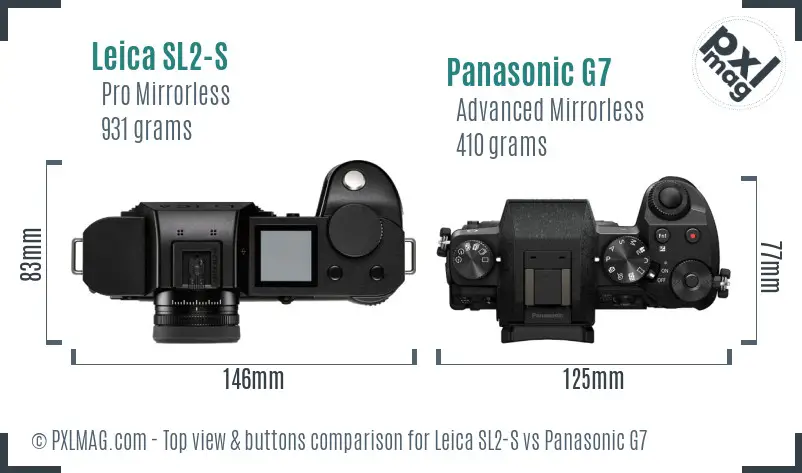 Leica SL2-S vs Panasonic G7 top view buttons comparison