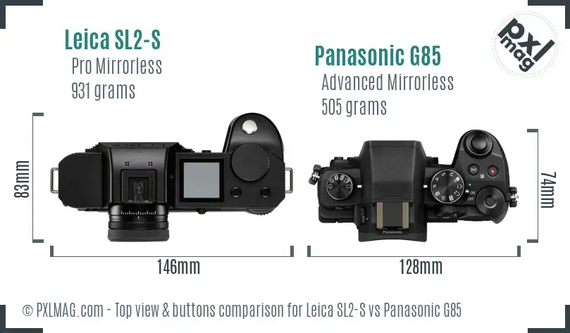 Leica SL2-S vs Panasonic G85 top view buttons comparison