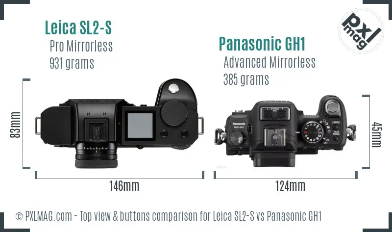 Leica SL2-S vs Panasonic GH1 top view buttons comparison