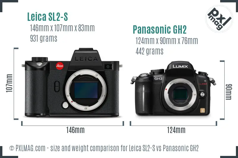 Leica SL2-S vs Panasonic GH2 size comparison