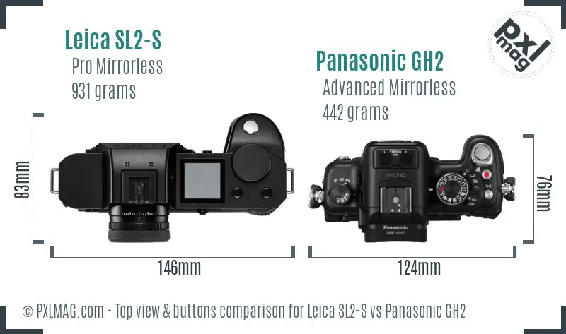 Leica SL2-S vs Panasonic GH2 top view buttons comparison