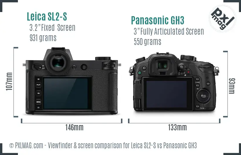 Leica SL2-S vs Panasonic GH3 Screen and Viewfinder comparison