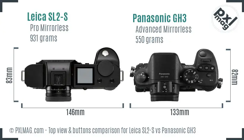 Leica SL2-S vs Panasonic GH3 top view buttons comparison