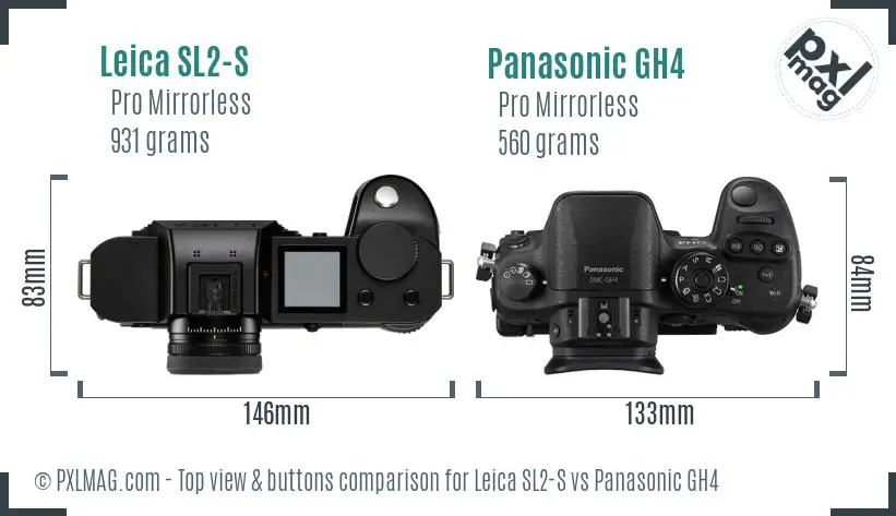 Leica SL2-S vs Panasonic GH4 top view buttons comparison