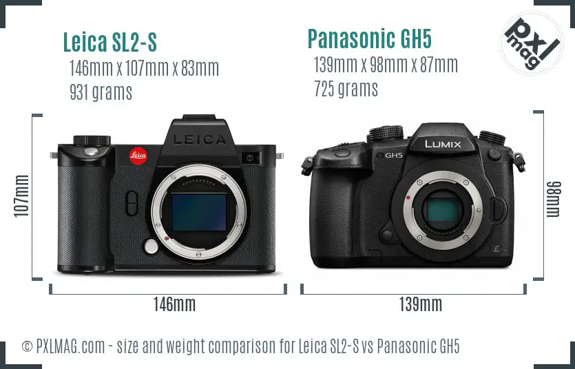Leica SL2-S vs Panasonic GH5 size comparison