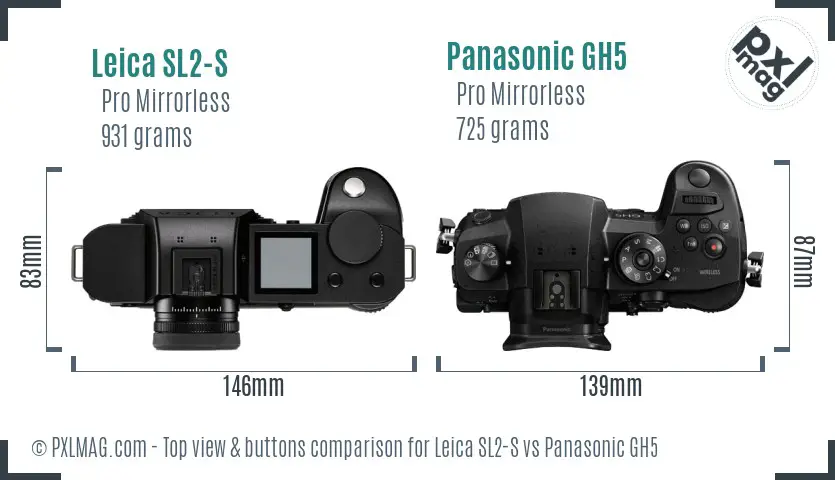 Leica SL2-S vs Panasonic GH5 top view buttons comparison