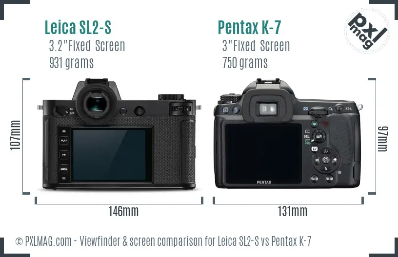 Leica SL2-S vs Pentax K-7 Screen and Viewfinder comparison