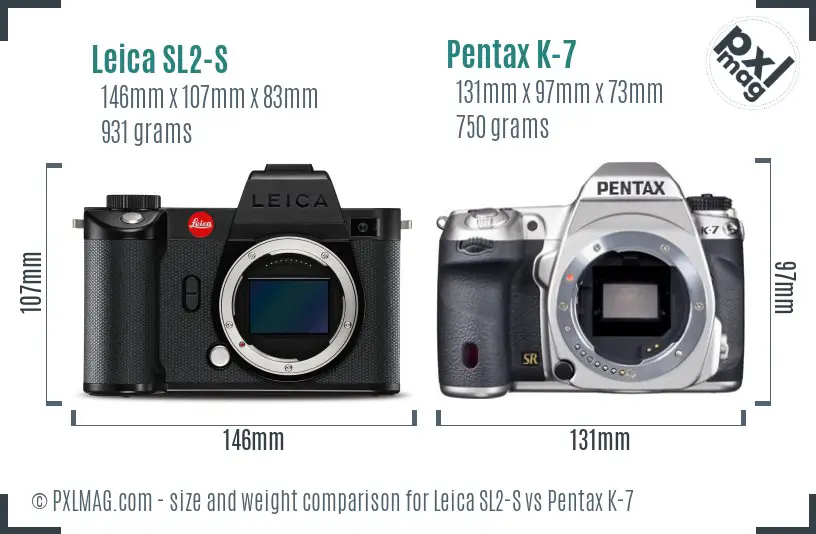 Leica SL2-S vs Pentax K-7 size comparison