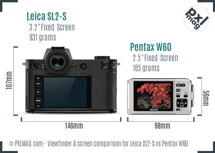 Leica SL2-S vs Pentax W60 Screen and Viewfinder comparison