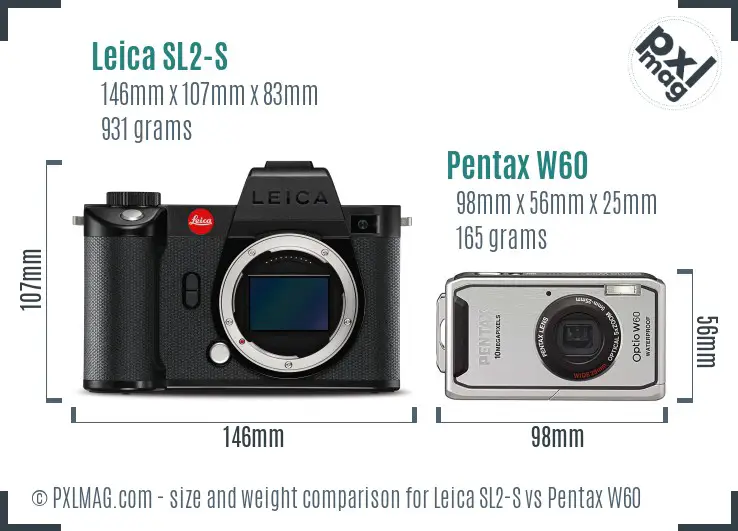Leica SL2-S vs Pentax W60 size comparison