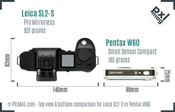 Leica SL2-S vs Pentax W60 top view buttons comparison