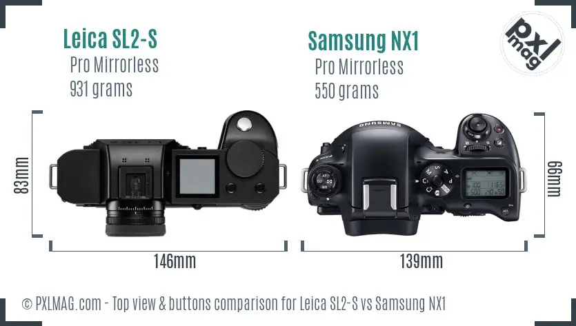 Leica SL2-S vs Samsung NX1 top view buttons comparison