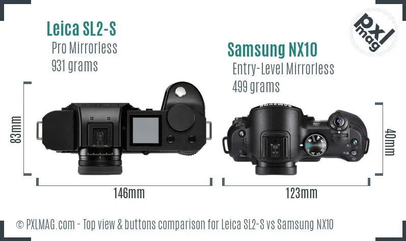 Leica SL2-S vs Samsung NX10 top view buttons comparison