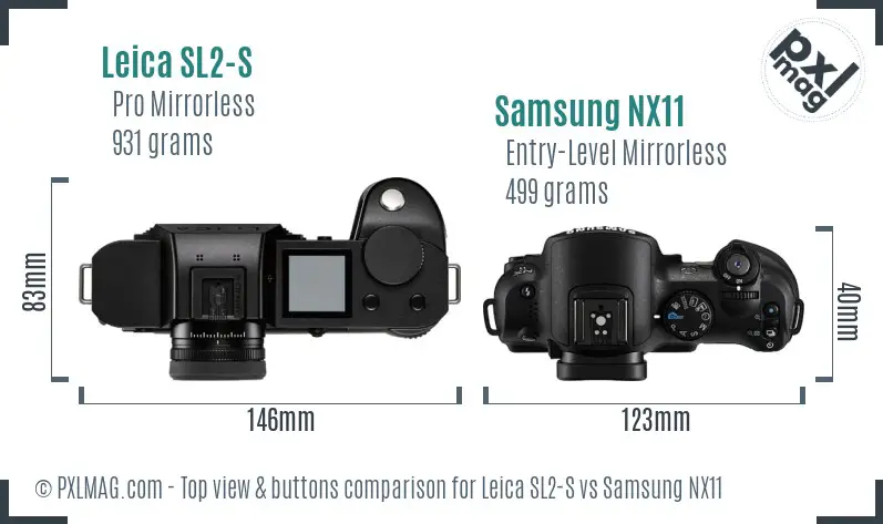 Leica SL2-S vs Samsung NX11 top view buttons comparison