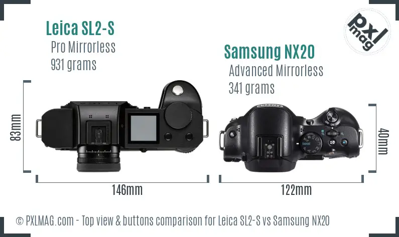 Leica SL2-S vs Samsung NX20 top view buttons comparison