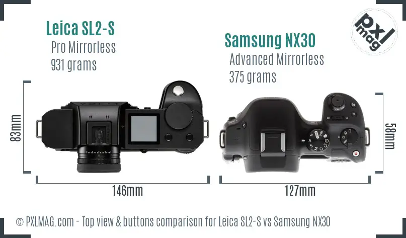 Leica SL2-S vs Samsung NX30 top view buttons comparison
