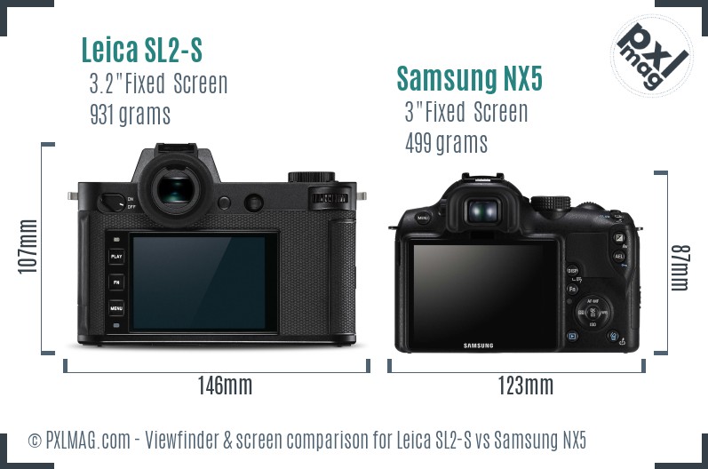 Leica SL2-S vs Samsung NX5 Screen and Viewfinder comparison