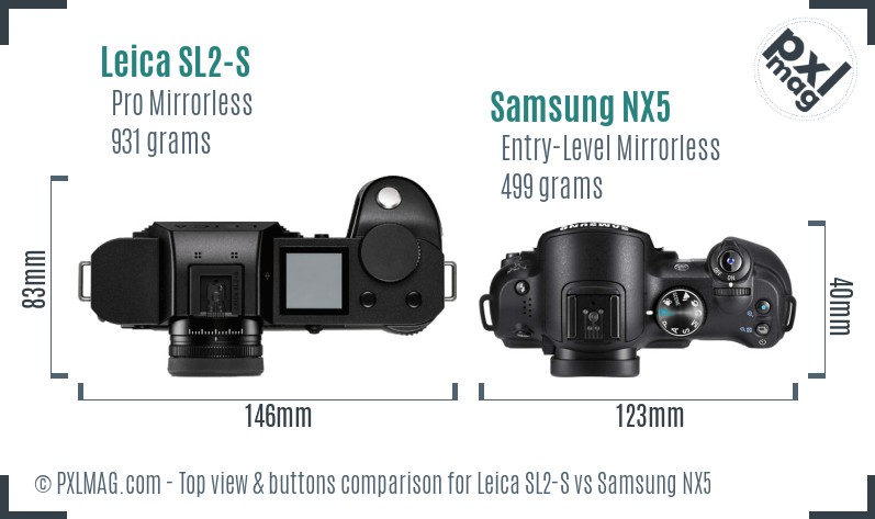 Leica SL2-S vs Samsung NX5 top view buttons comparison