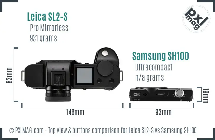 Leica SL2-S vs Samsung SH100 top view buttons comparison