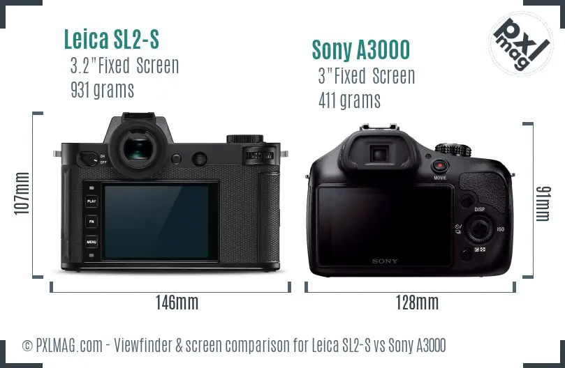 Leica SL2-S vs Sony A3000 Screen and Viewfinder comparison