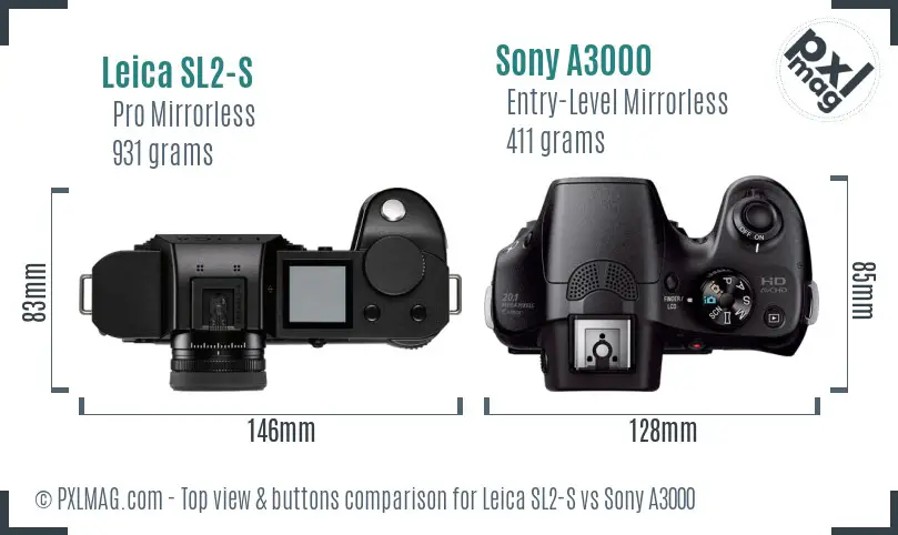 Leica SL2-S vs Sony A3000 top view buttons comparison