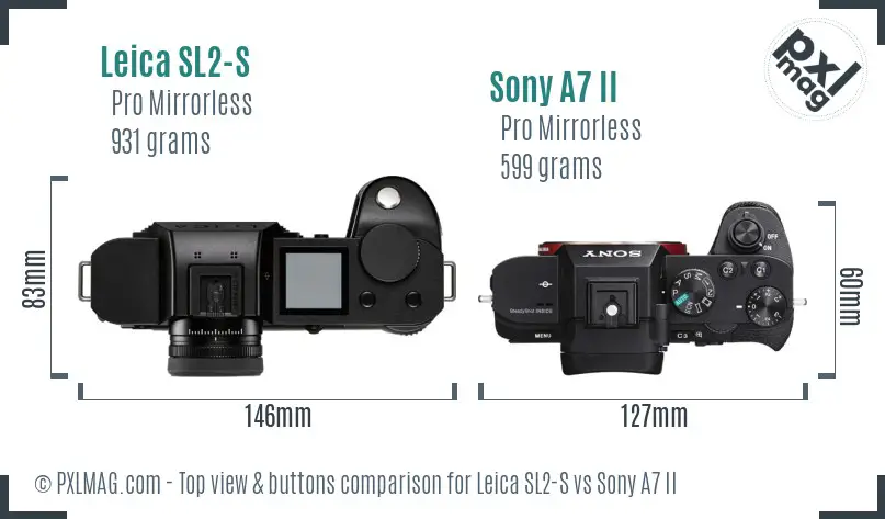 Leica SL2-S vs Sony A7 II top view buttons comparison