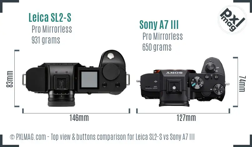 Leica SL2-S vs Sony A7 III top view buttons comparison