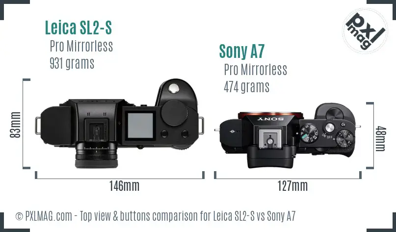 Leica SL2-S vs Sony A7 top view buttons comparison