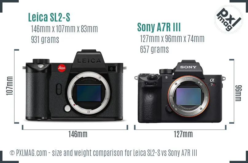 Leica SL2-S vs Sony A7R III size comparison