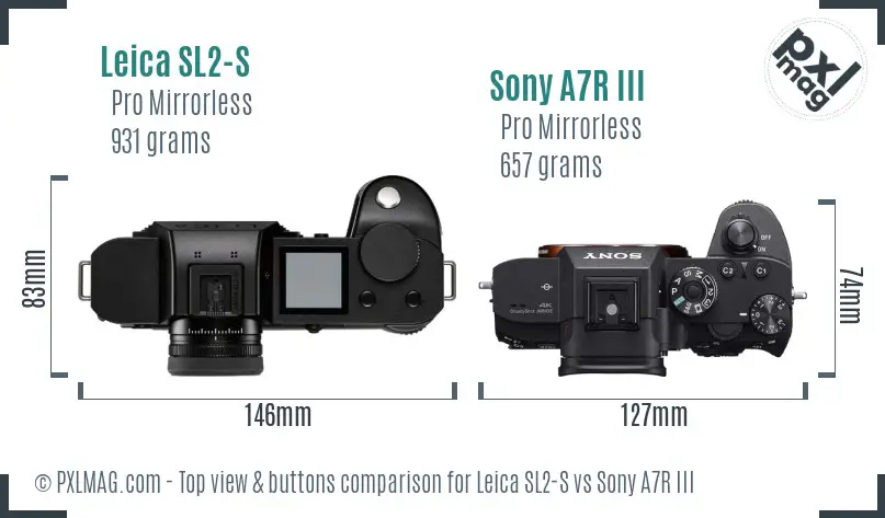 Leica SL2-S vs Sony A7R III top view buttons comparison