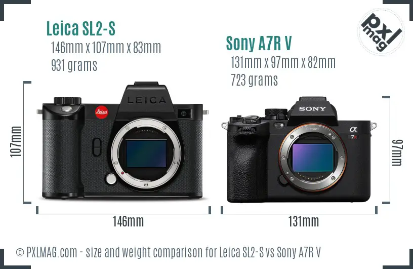 Leica SL2-S vs Sony A7R V size comparison