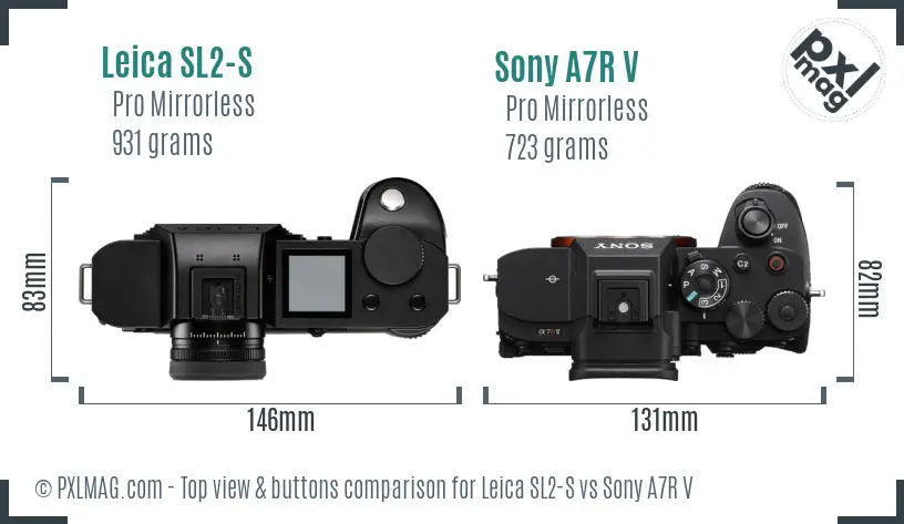Leica SL2-S vs Sony A7R V top view buttons comparison