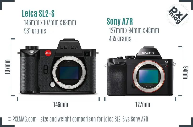 Leica SL2-S vs Sony A7R size comparison