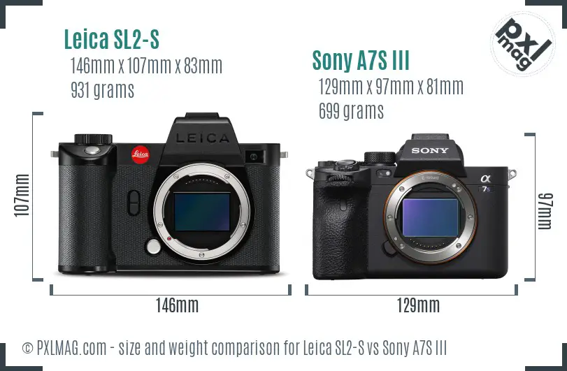 Leica SL2-S vs Sony A7S III size comparison