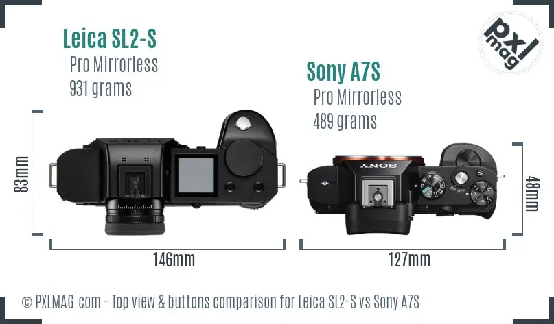 Leica SL2-S vs Sony A7S top view buttons comparison