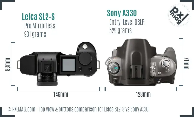 Leica SL2-S vs Sony A330 top view buttons comparison