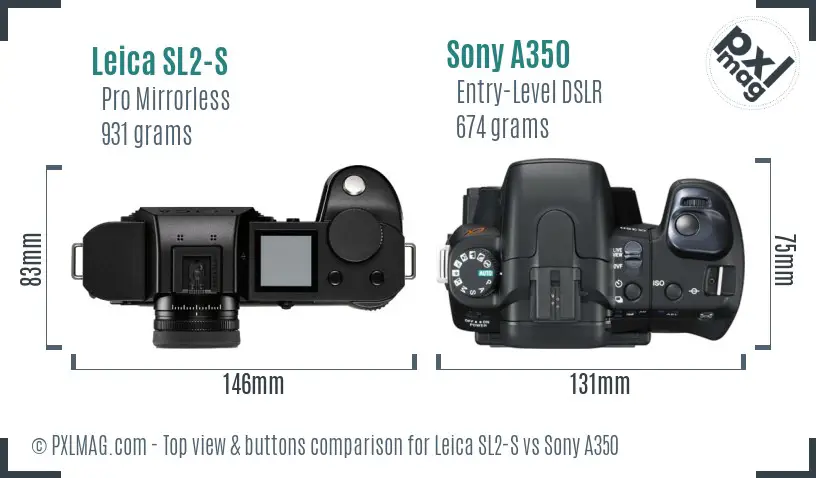 Leica SL2-S vs Sony A350 top view buttons comparison